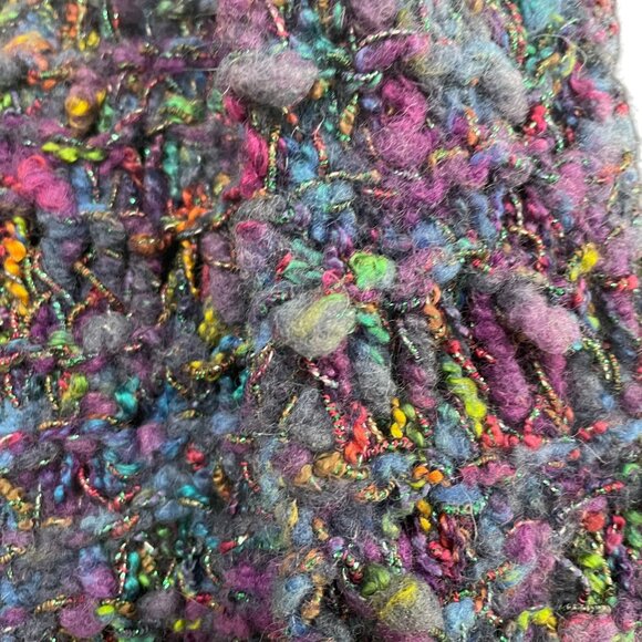 Handmade Chunky Knit Scarf Multicolor Metallic Purple 60x35 Cozy Festival Artsy - Picture 3 of 7